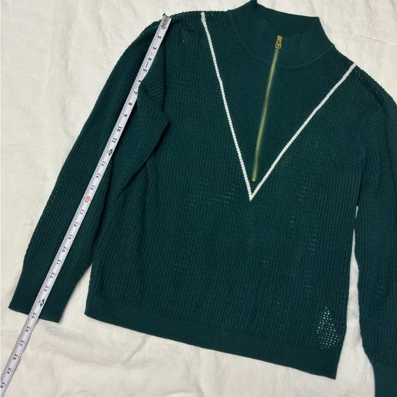 Varley Green Half-Zip Textured Sweater with White Trim - Picture 9 of 9